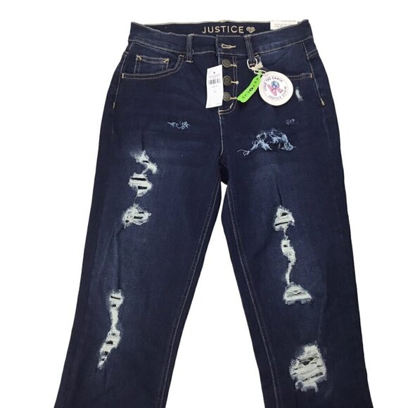 Justice Denim Jeans NWT High Rise Jegging Size 16 Repreve Distressed Dark Wash - Picture 1 of 11